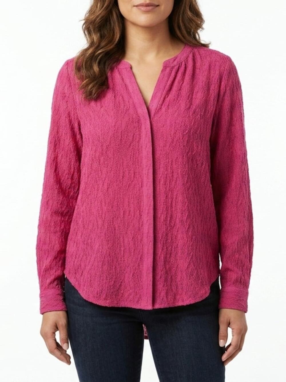 Rose & Olive Pink V-Neck Textured Lined Button Blouse Women Size S